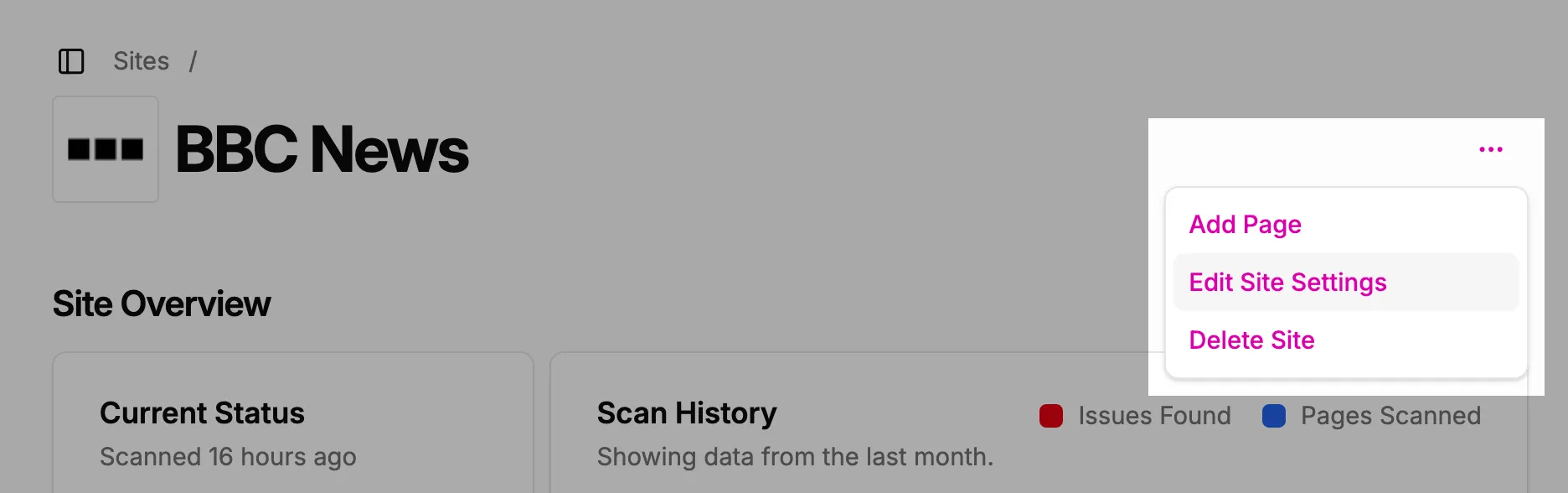 Screenshot showing where the 'Edit Site Settings' button is located