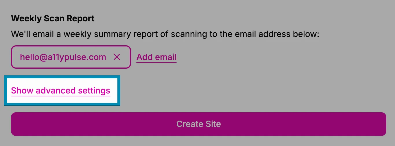 Screenshot showing the location of the 'Show advanced settings' button