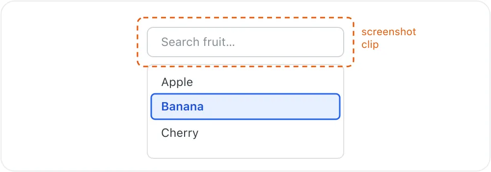 A focused search input whose screenshot area excludes the dropdown below it, where the highlighted option is the real focus indicator