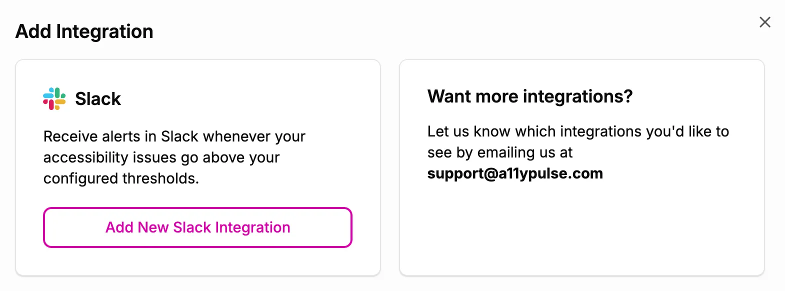 Screenshot showing how to add a Slack integration
