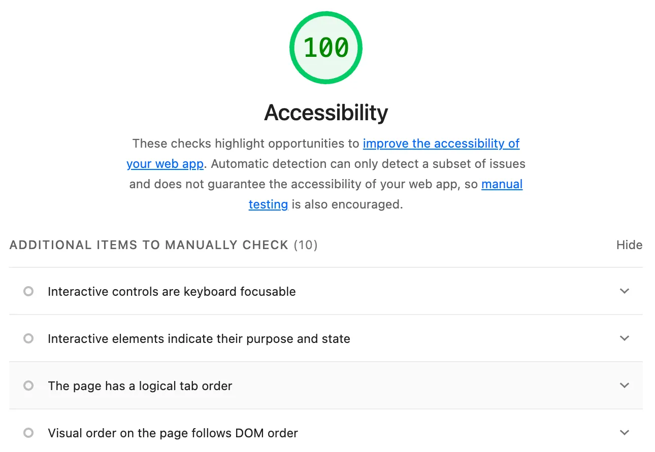 Screenshot of Lighthouse Accessibility report