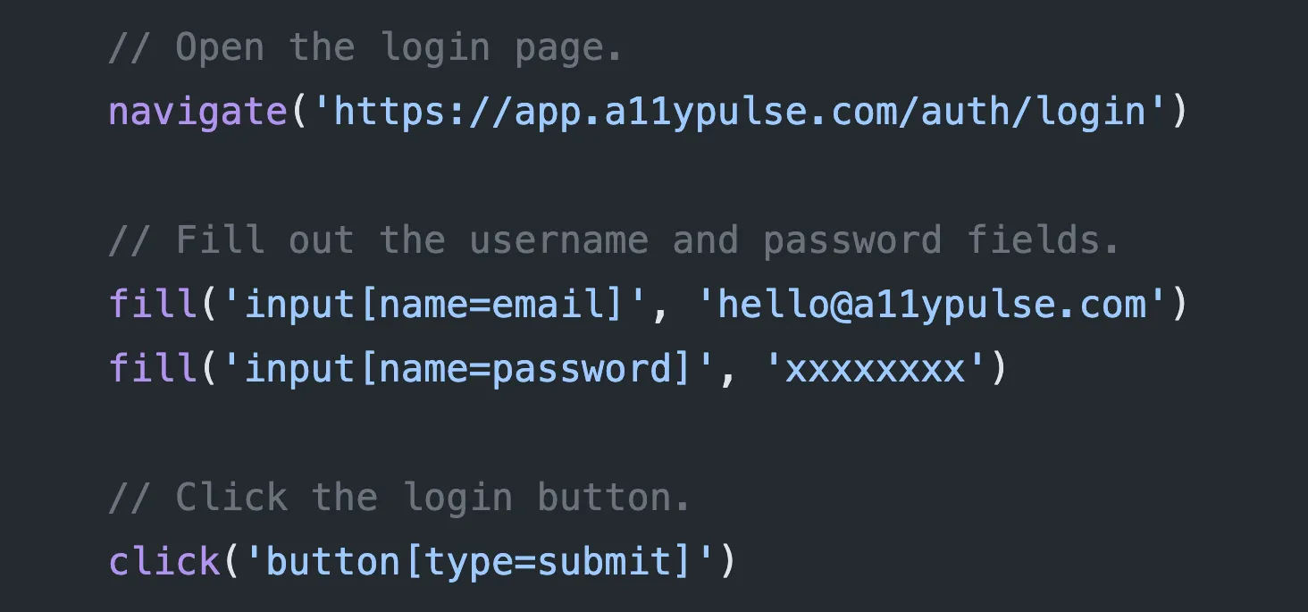 Screenshot of an example authentication script