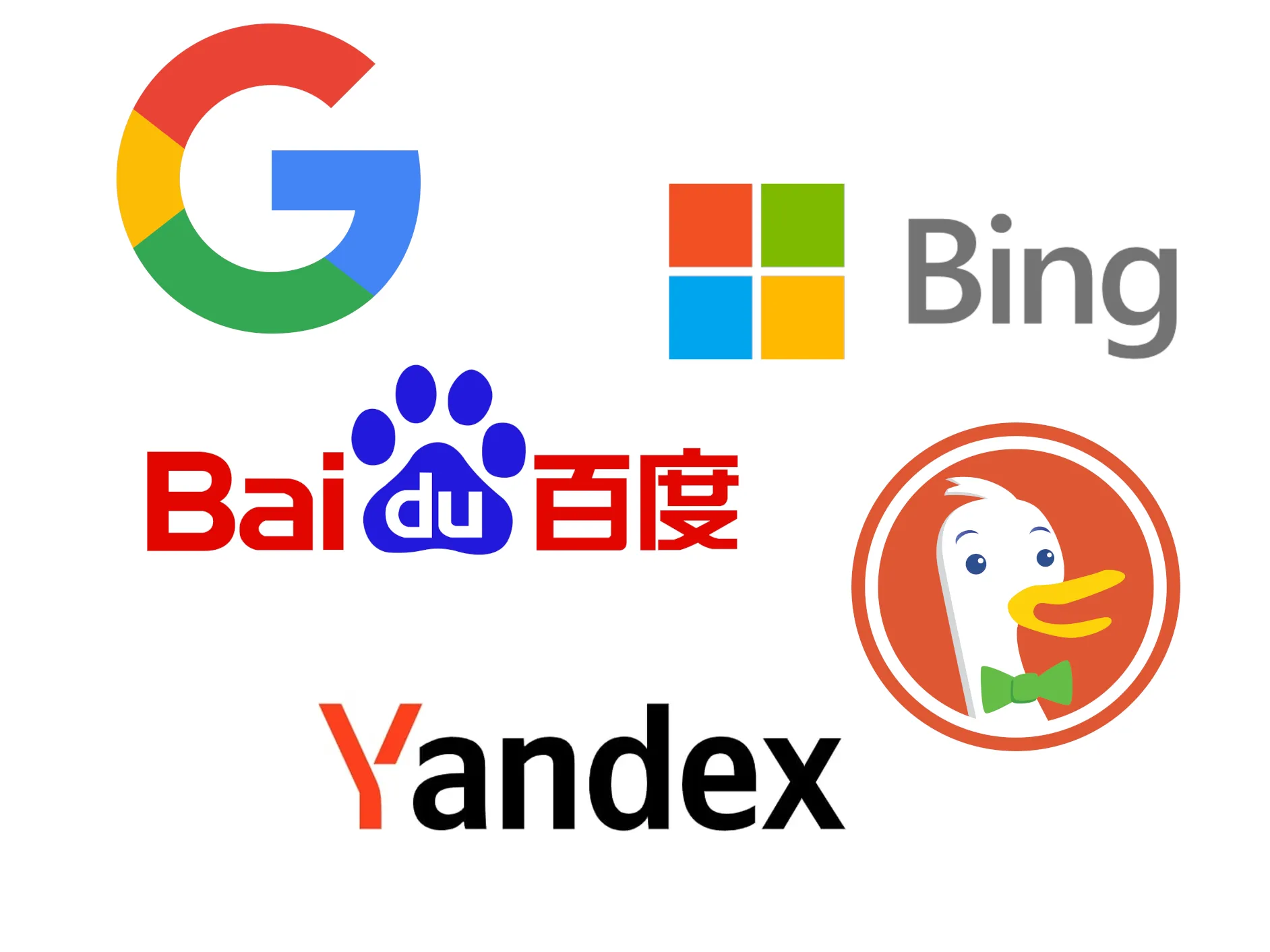 Logos of popular search engines including Google, Bing, and DuckDuckGo displayed together