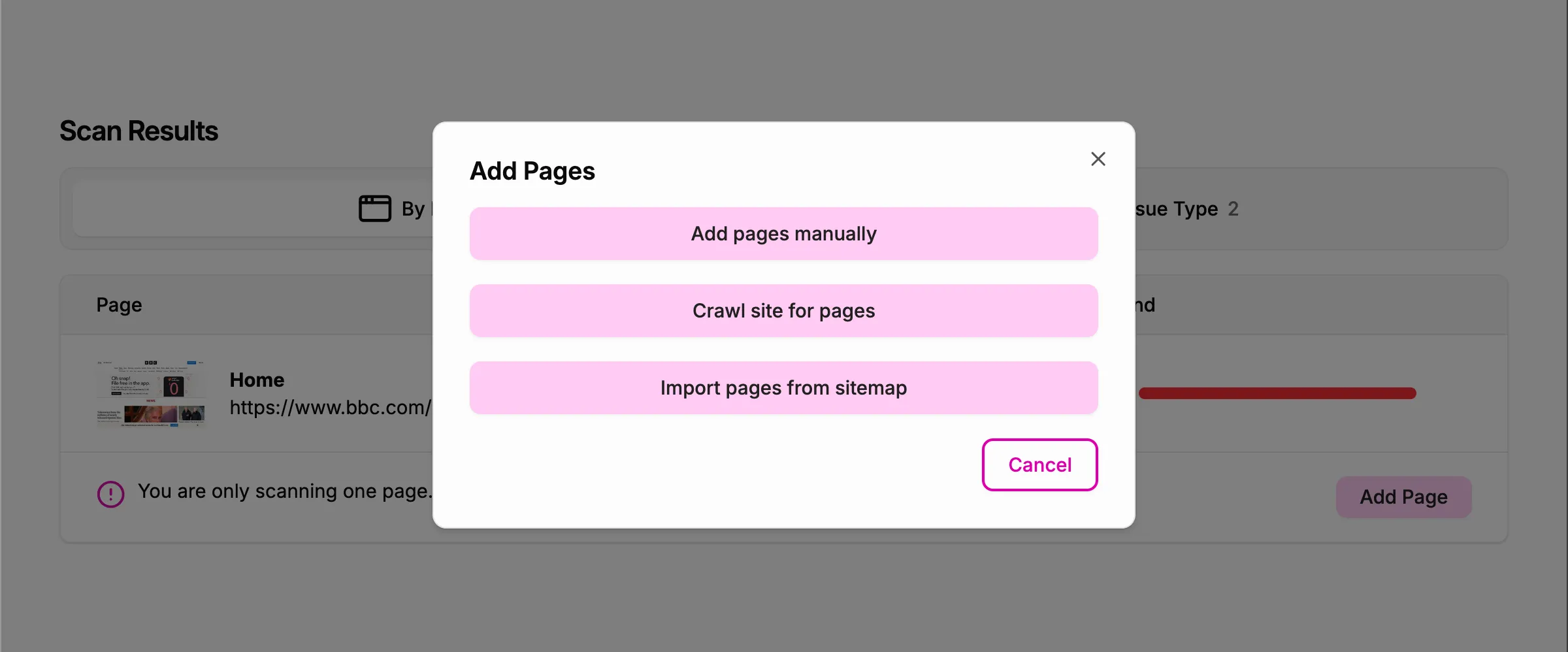 Screenshot showing the 'Add Pages' dialog