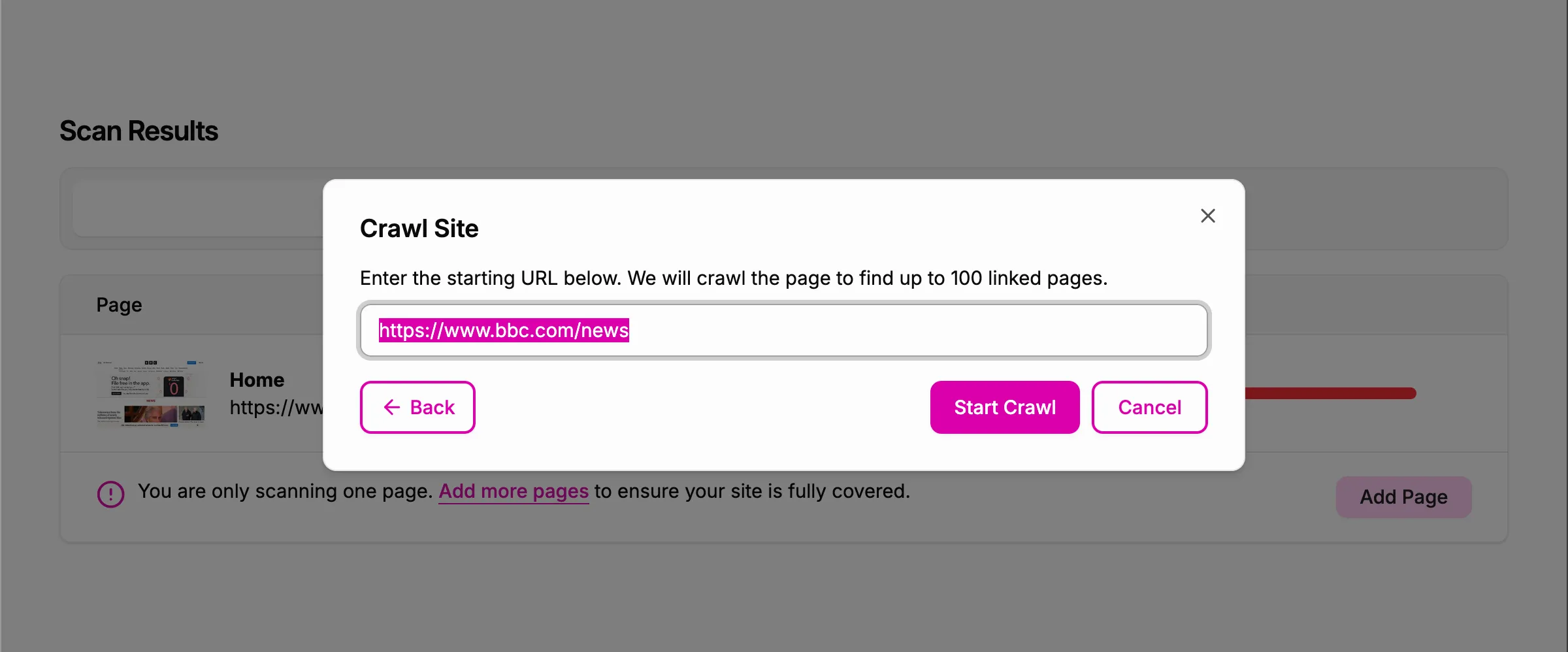 Screenshot showing the 'Crawl Site' dialog