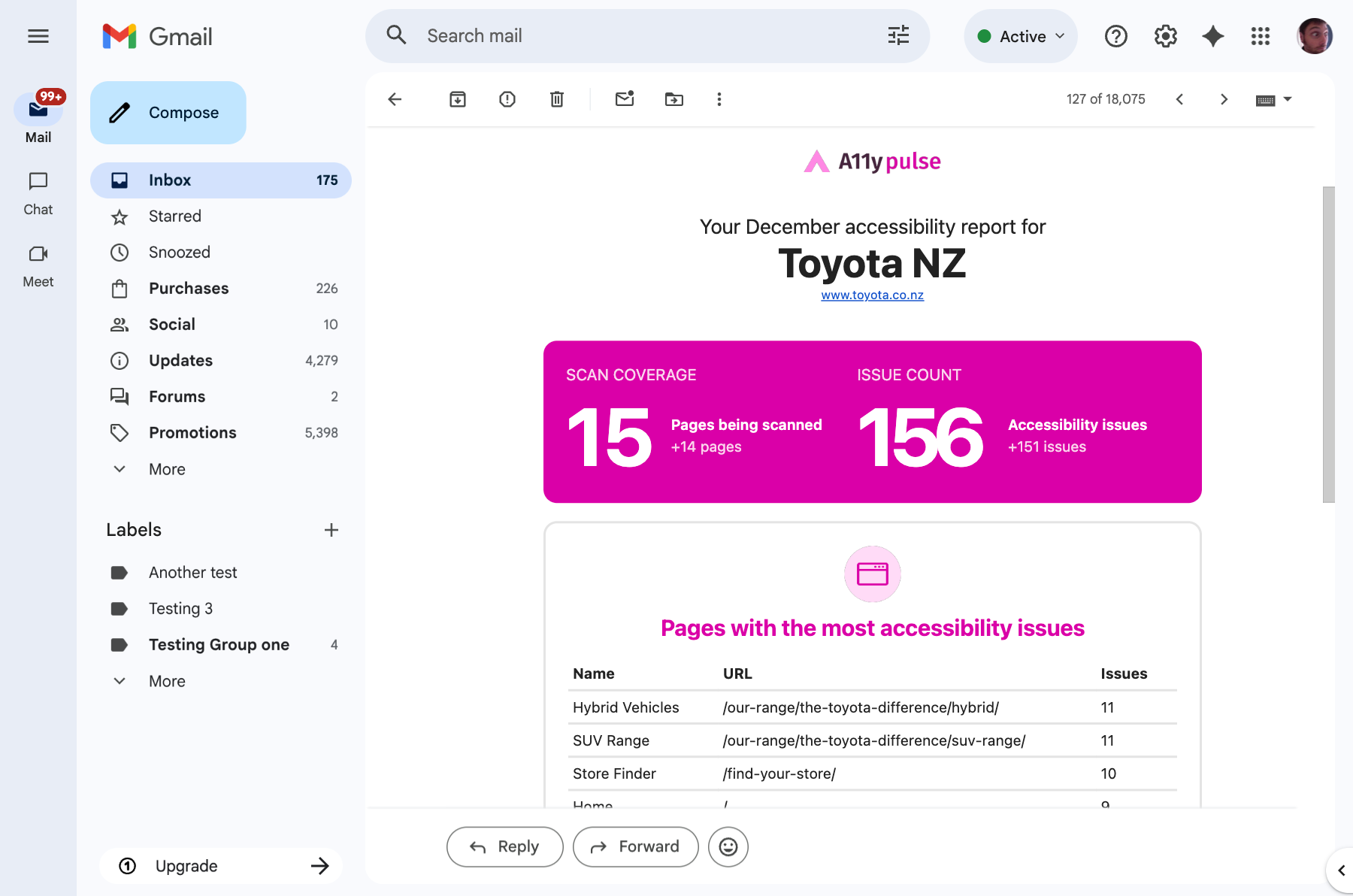A11y Pulse monthly accessibility summary email